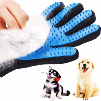 Рукавичка для вичісування шерсті для котів та собак True Touch Чорно-синя на праву руку. Інструменти для грумінгу - Новинка