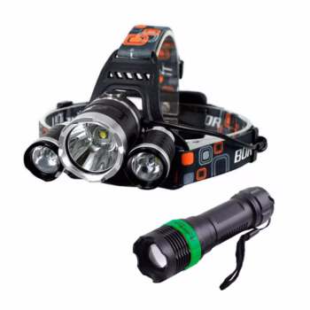 Налобний ліхтар із трьома світлодіодами + кишеньковий ліхтар у подарунок
